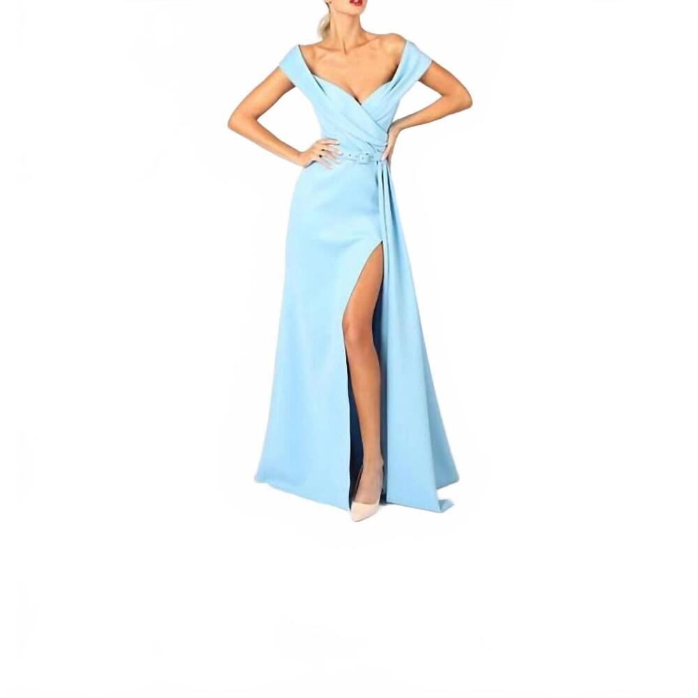 NEW NICOLE BAKTI off the shoulder prom dress in sky blue